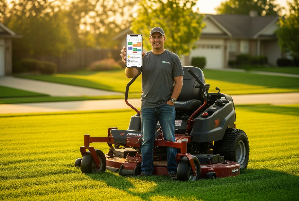 Lawn care business owner with truck
